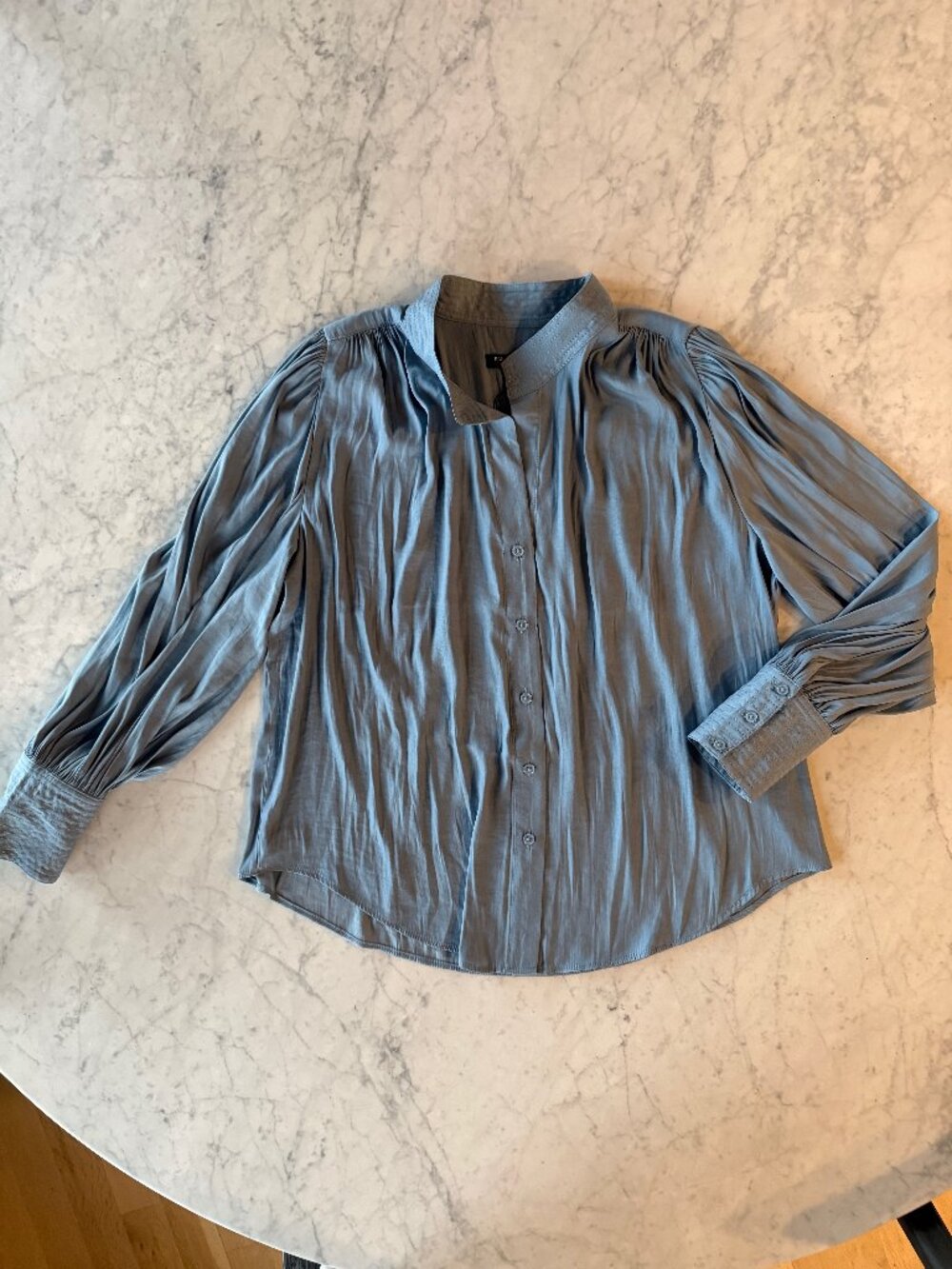 Banana Republic Satin Button Front Blouse | Dusty Blue | Petite Large | Career T